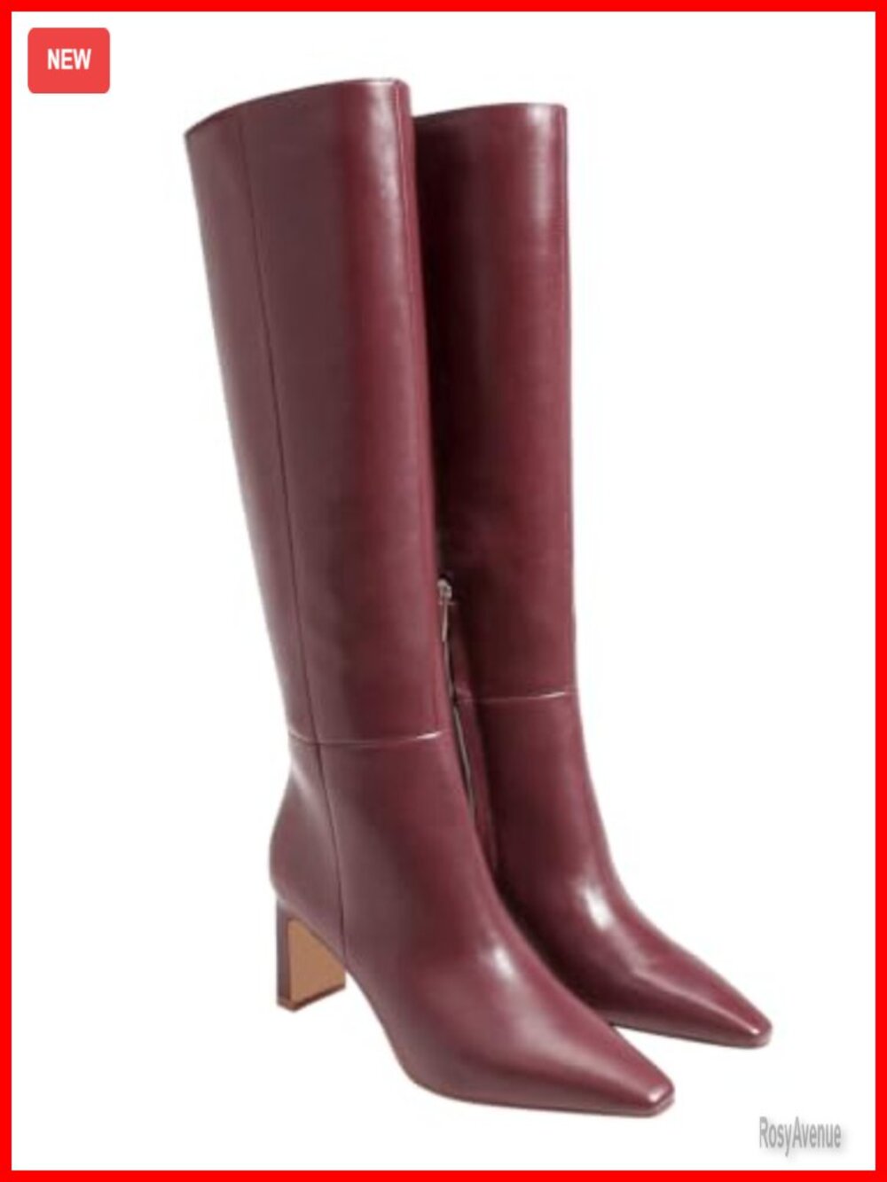 Knee High Boots Faux Leather Chunky Heel Pointed Toe Tall Dress Boots